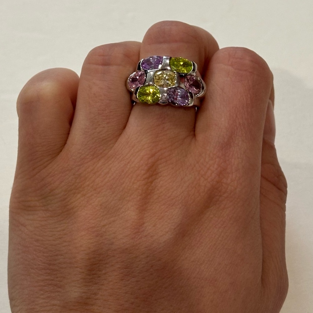 SUZANNE SOMERS Vintage 925 Sterling Silver CZ Stimulated Gemstone Ring - Size 7 - Picture 2 of 7